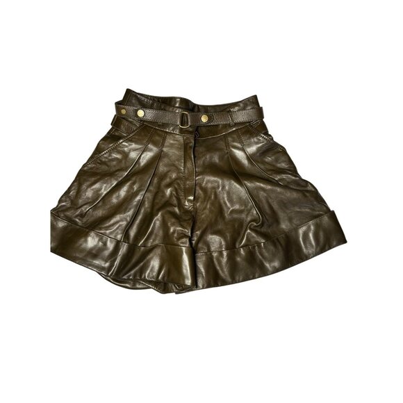 Belstaff Womens Size XS Leather Pleated Shorts With Belt In Brown - Picture 10 of 16